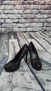 Black Sequin Platform Heels
