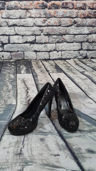 HerStyle Rumors-Glitter, Chunky heel, ankle strap (Black)