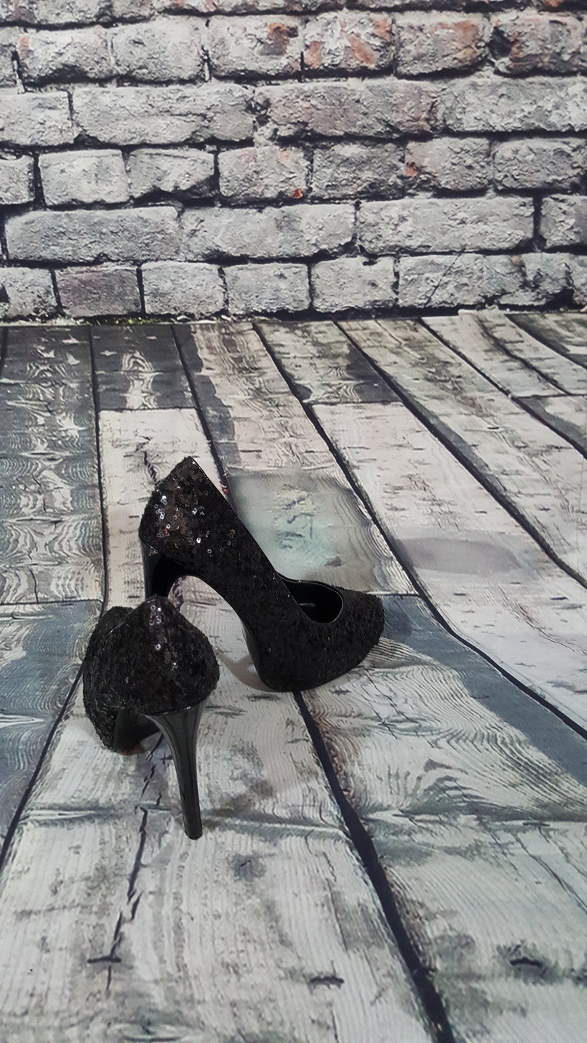 Black Sequin Platform Heels