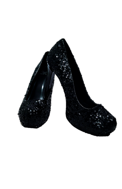 Black Sequin Platform Heels