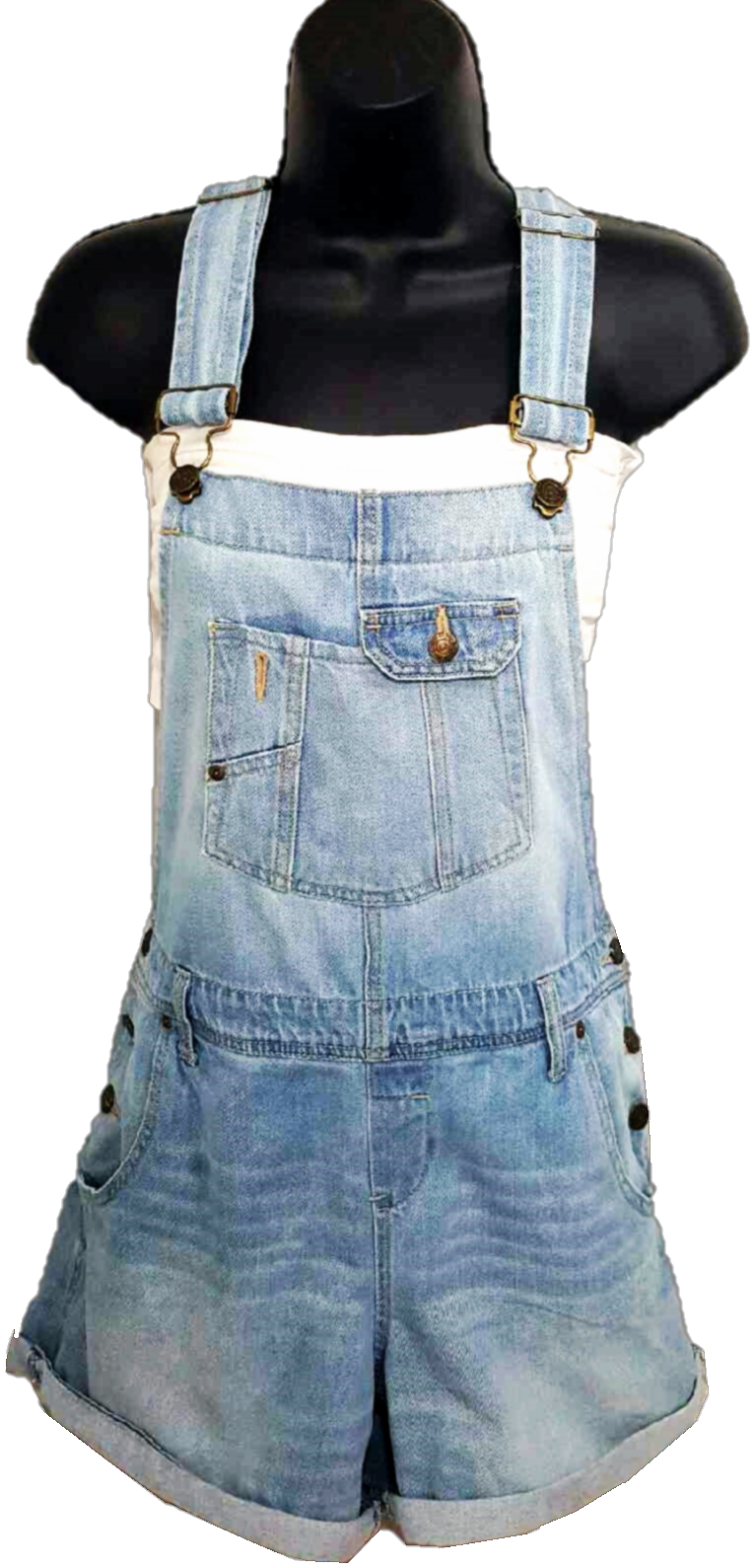 Cuffed Denim overalls (shorts)