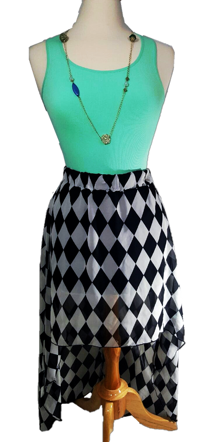 Black Checkered Hi-Low Skirt