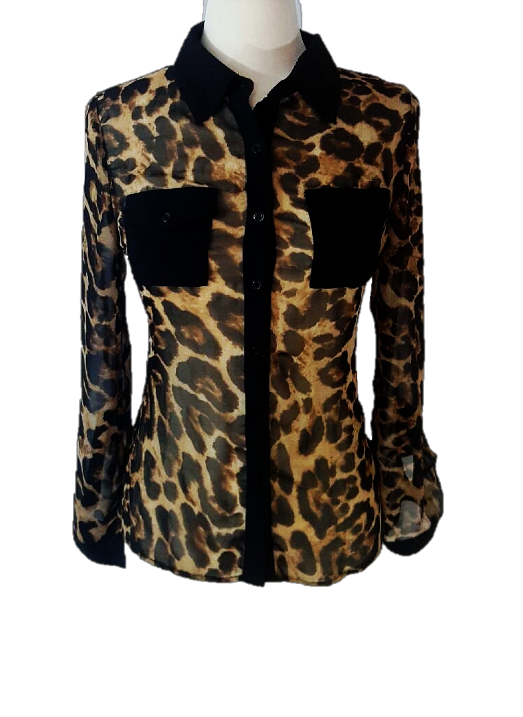Cheetah Button-Front Blouse