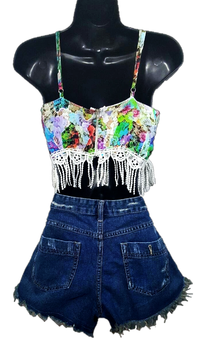 Floral  Fringy Crop Top
