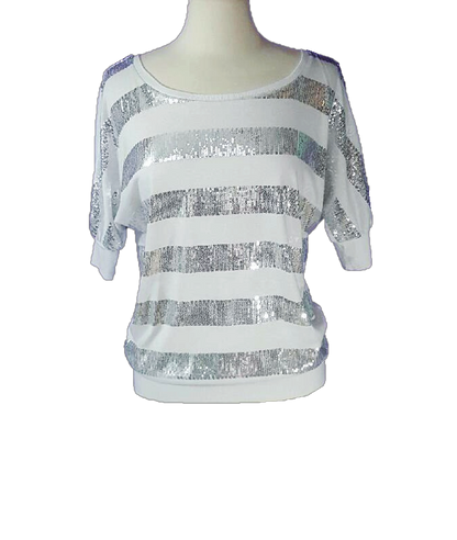White Sequin Striped Top